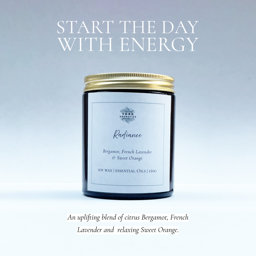 Candle jar with pure essential oils of Bergamot, French Lavender and Sweet Orange.