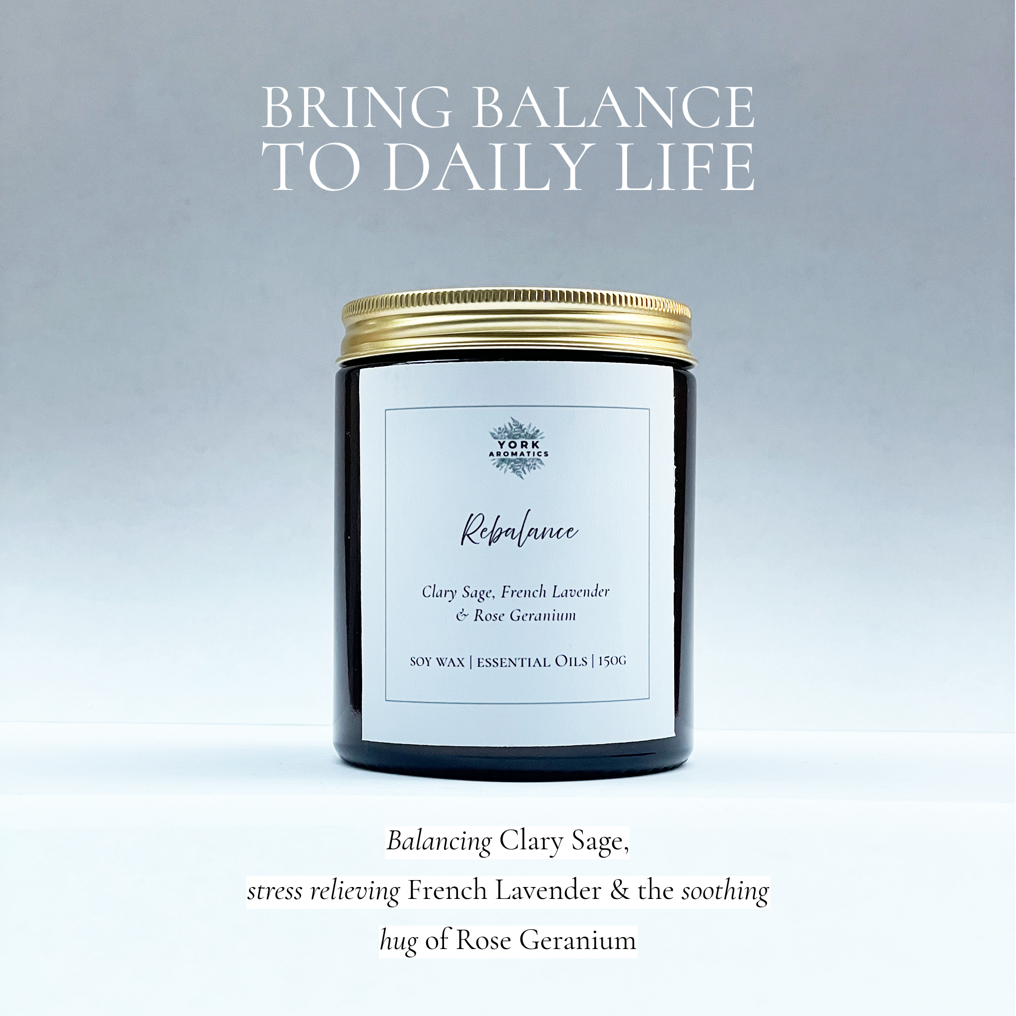 Candle rebalance, York Aromatics, Clary Sage, French Lavender and Rose Geranium.